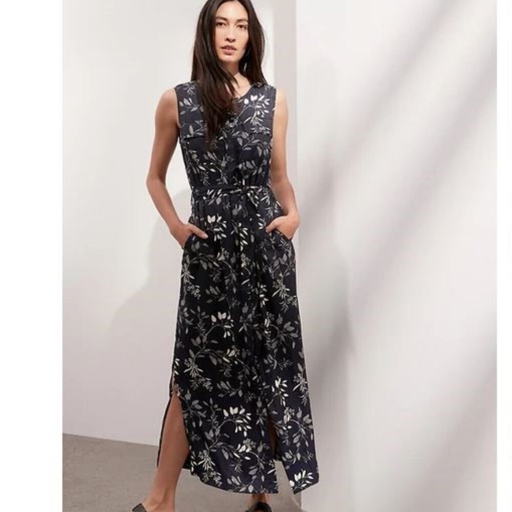 Banana Republic blue floral maxi shirtdress- small- NEW- with tags.